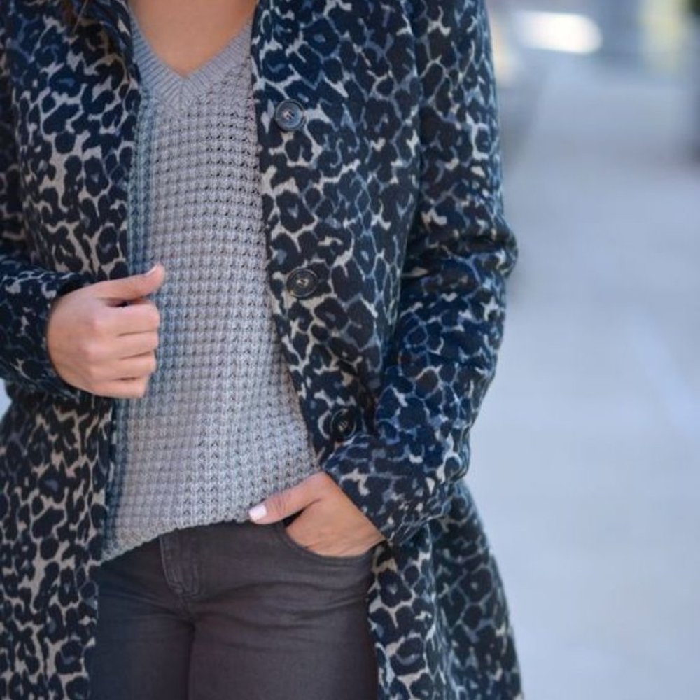 Ann Taylor Loft Blue Leopard Car Coat Size Small New w/Tags